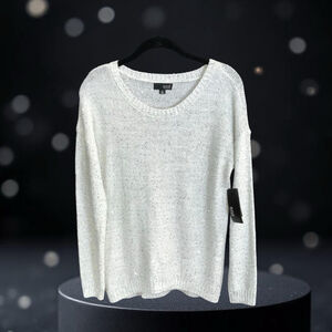 A.n.a. NEW Off-White Beige Sweater w Metallic Silver Threading & Sequins Women M